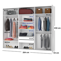 Guarda-Roupa Casal 1 Espelho 3 Portas de Correr 2 Gavetas MDFmm7320E1 Espresso Móveis - 3