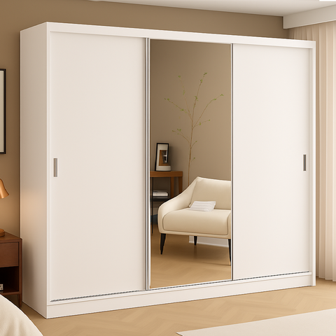 Guarda-Roupa Casal 1 Espelho 3 Portas de Correr 2 Gavetas MDFMM7320E1 Espresso Móveis Branco
