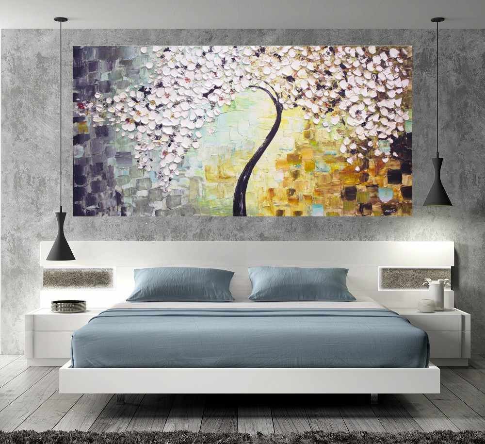 Quadro Pintura Tela Arvores e Flores Modernas Em Altos Relevos 2050: 50cm (A) x 100cm (L) - 5
