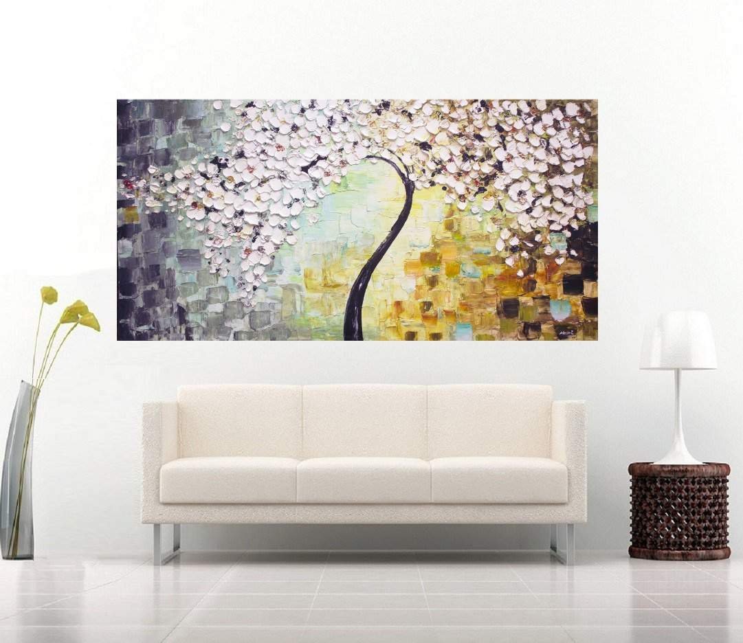 Quadro Pintura Tela Arvores e Flores Modernas Em Altos Relevos 2050: 50cm (A) x 100cm (L) - 3