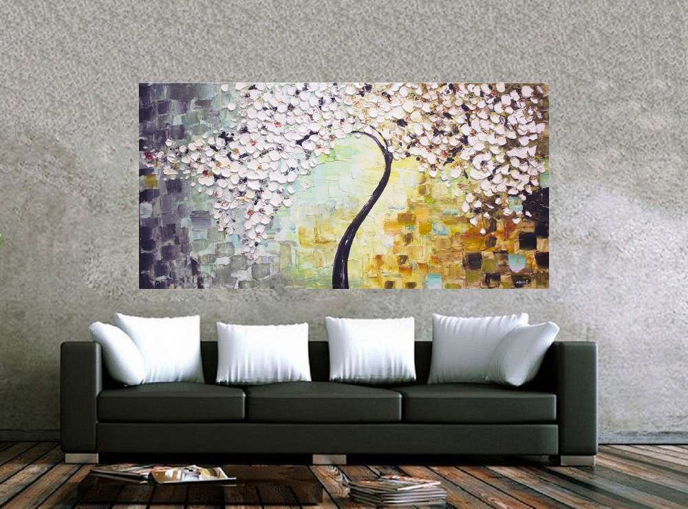 Quadro Pintura Tela Arvores e Flores Modernas Em Altos Relevos 2050: 50cm (A) x 100cm (L) - 2