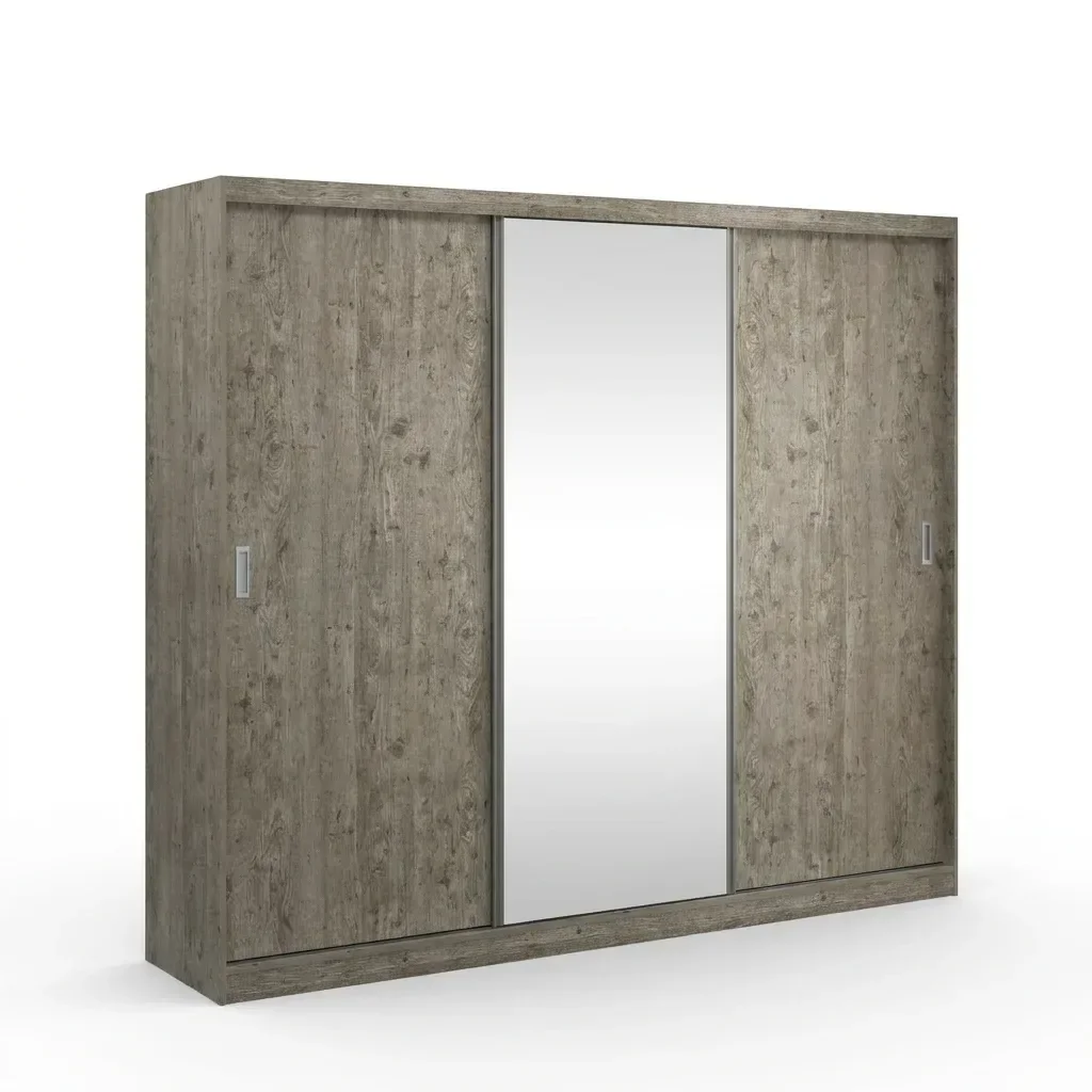 Ver imagem 6 de Guarda-Roupa Casal 1 Espelho 3 Portas de Correr 2 Gavetas MDFMM7320E1 Espresso Móveis Cinza/Demolição