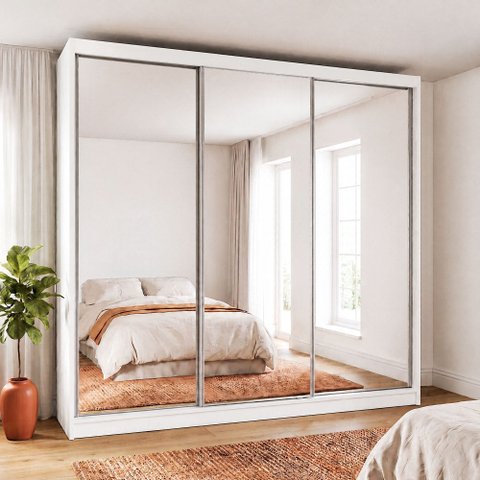 Guarda-Roupa Casal com Espelho 3 Portas de Correr 2 Gavetas MDF Espresso Móveis Branco