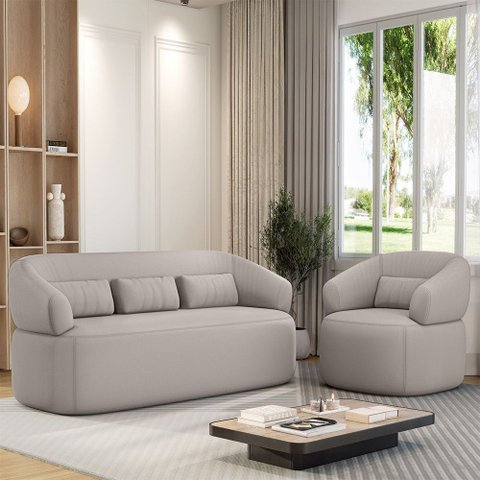 Conjunto Poltrona e Sofá Living Orgânico Duomo 1,80m Just Time