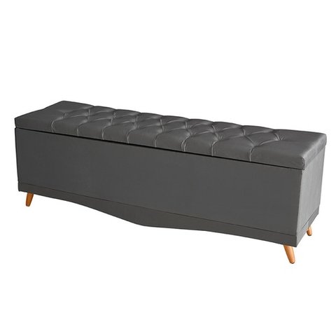 Recamier Calçadeira Baú Helena Queen 160 Cm Botão Encapados Pés Palito Suede Grafite Eli Móveis