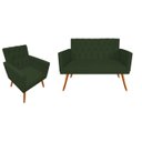 Ver imagem 1 de Kit Namoradeira + 1 Poltrona Decorativa Nina Capitonê Suede Verde Pés Madeira Mz Decor
