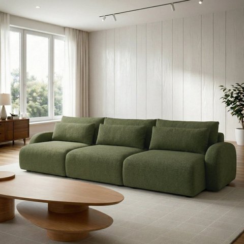Sofá Cama Modular Orgânico Retrátil 4 Lugares 250cm Base Madeira Maciça Oxford