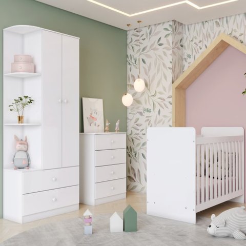 Quarto de Bebê Completo Labirinto 2 Portas 6 Gavetas Branco - Henn