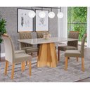 Ver imagem 1 de Conjunto Sala de Jantar Mesa Patricia 160x80 e 6 Cadeiras Juliana Cimol Nature/Off White/Madeira/