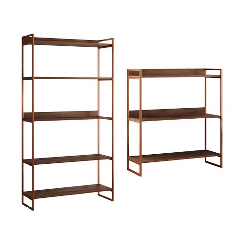 Kit Estante Guaecá 180x95 e Aparador Industrial 3 Prateleiras Córdoba 100x95cm Cobre/imbuia