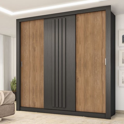 Guarda-roupa Casal 3 Portas Doha Carraro Ripado
