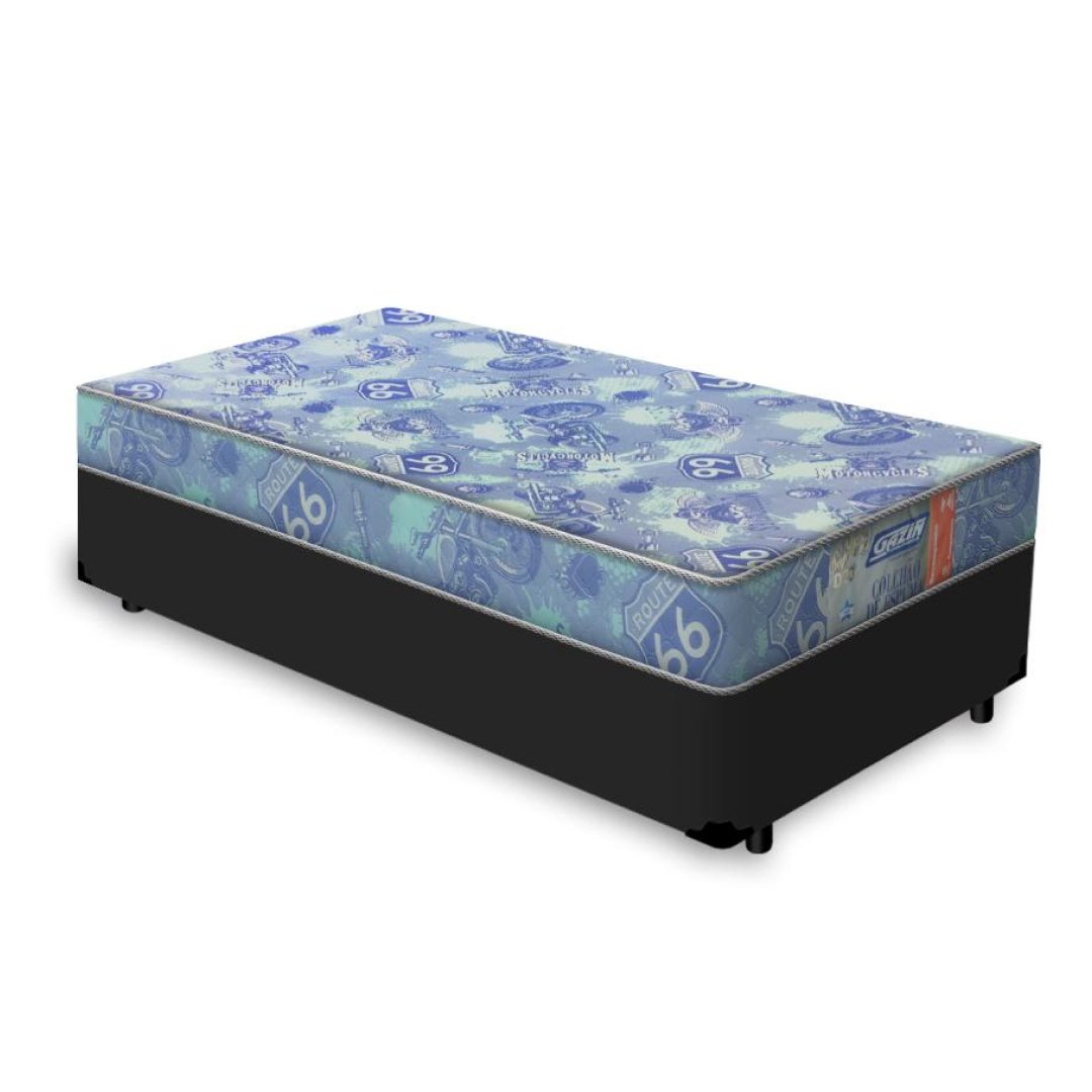 Cama Box Solteiro Preta + Colchão de Espuma D20 Gazin Supreme 78x188x37cm