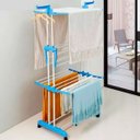 Ver imagem 4 de Varal de Chão 3 Andares Retrátil Dobrável Aço Inox com Rodas