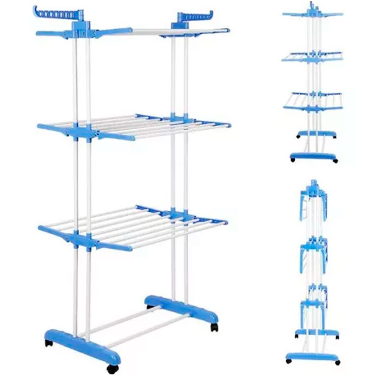 Varal de Chão 3 Andares Retrátil Dobrável Aço Inox com Rodas - 6