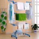 Ver imagem 3 de Varal de Chão 3 Andares Retrátil Dobrável Aço Inox com Rodas