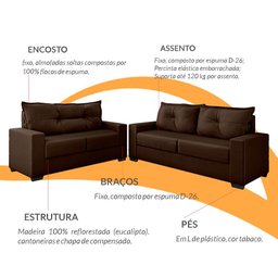 Estofado Sofá Turquia Suede 3 e 2 Lugares - Marrom - 6