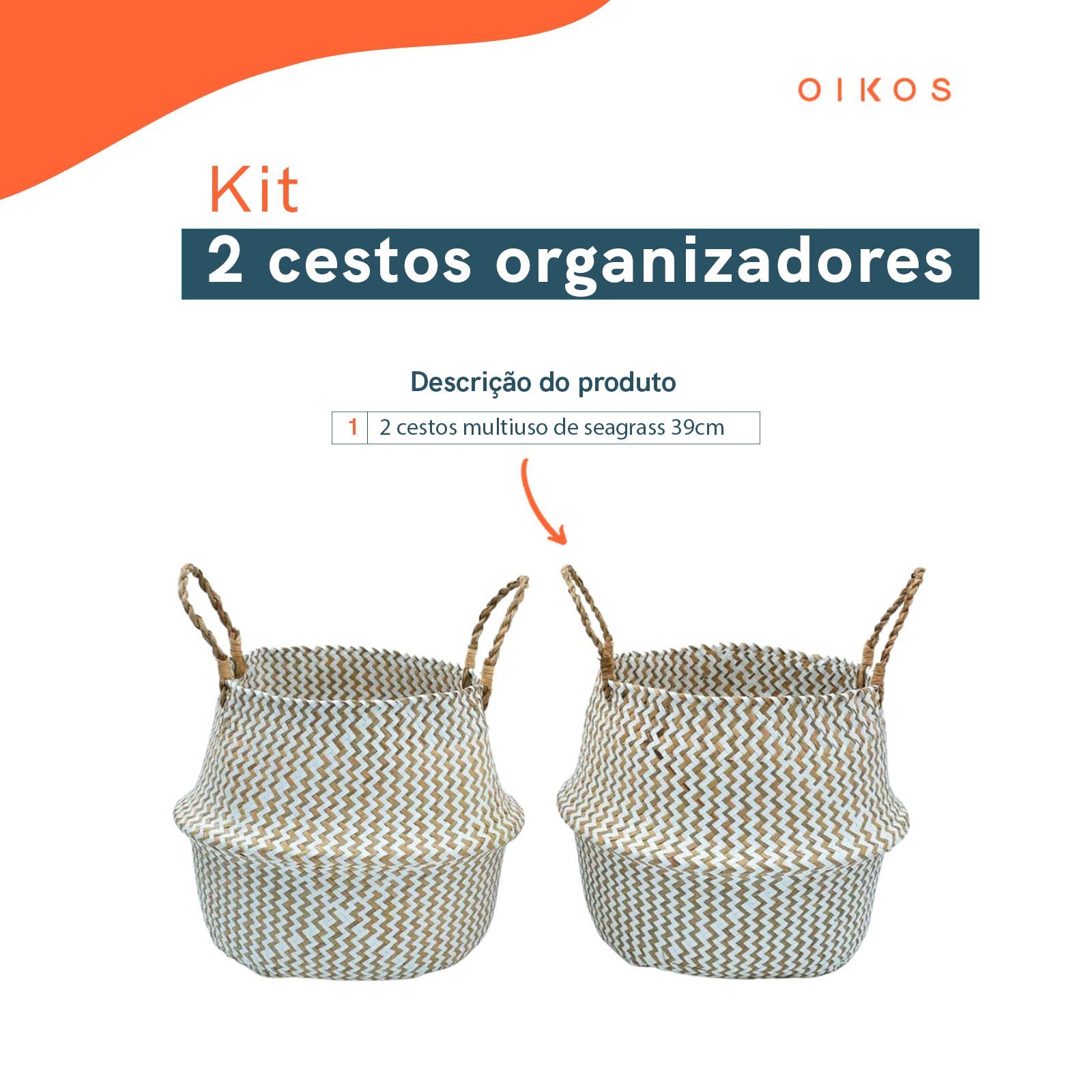 Kit 2 cestos organizadores multiuso decorativo branco seagrass - Oikos - 2