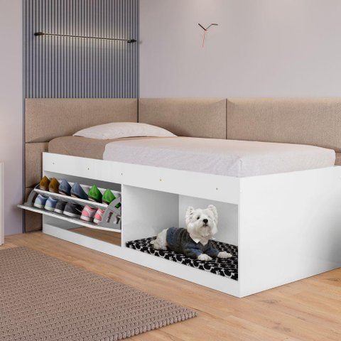 Box Solteiro 2 Prateleiras Flórida com Kit Pet Branco