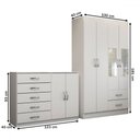 Ver imagem 4 de Guarda-roupa Solteiro Mason 4 Portas 2 Gavetas e Espelho com Cômoda 2 Portas 5 Gavetas Branco - Pano