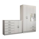 Ver imagem 3 de Guarda-roupa Solteiro Mason 4 Portas 2 Gavetas e Espelho com Cômoda 2 Portas 5 Gavetas Branco - Pano