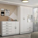 Ver imagem 1 de Guarda-roupa Solteiro Mason 4 Portas 2 Gavetas e Espelho com Cômoda 2 Portas 5 Gavetas Branco - Pano