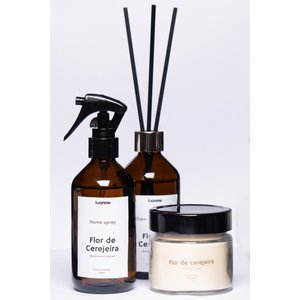Kit Vela, Home Spray e Difusor de Ambientes Flor de Cerejeira 200ml