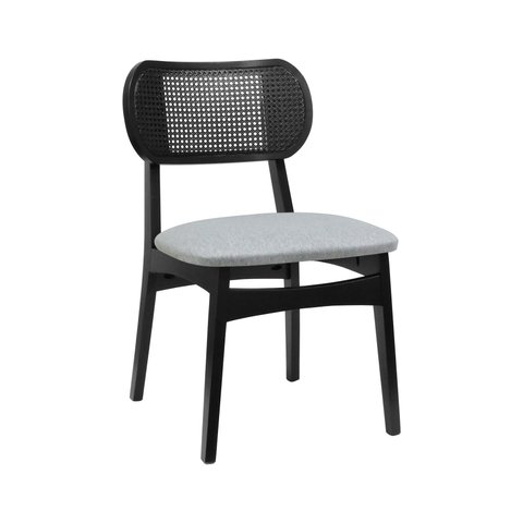 Cadeira Organik Encosto Anatômico com Telinha Rattan - Preto - Assento Est. Linho Cinza Mescla Imp.