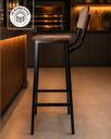 Ver imagem 2 de Banqueta Alta com Encosto Industrial 65cm Peroba Rosa Maciça e Aço Preto Fosco