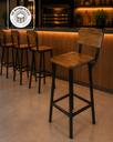 Ver imagem 4 de Banqueta Alta com Encosto Industrial 65cm Peroba Rosa Maciça e Aço Preto Fosco