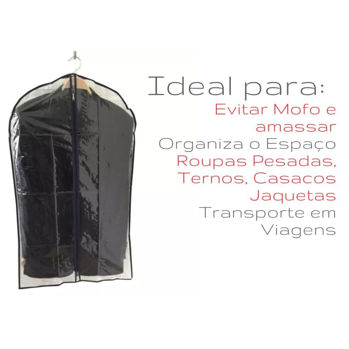 5 Capa para Roupas Protetora Terno Vestidos Roupa com Zíper - 3