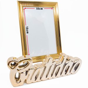 Kit Escultura Palavra + Porta Retrato Decorativo Enfeite Top - Gratidão Rose + Porta Retrato