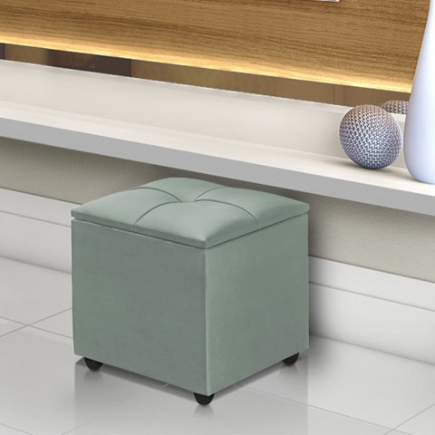 Puff Baú Decorativo Cristal 40x40 Estofado em Veludo Cinza