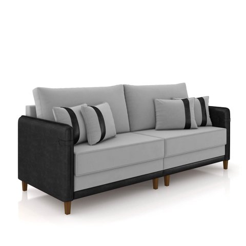 Sofá 3 Lugares Living 212cm Pé Madeira Valença Pto/veludo Cinza K01 - D'Rossi