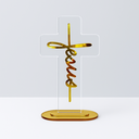 Ver imagem 1 de Totem Cruz Acrílico Jesus Dourado Decoração Religiosa