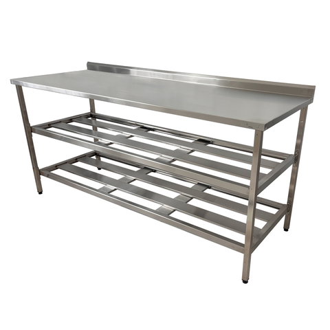 Mesa Aço Inox Profissional 190x60x90 Cm com 2 Prateleiras Fenestradas com Espelho Nortinox