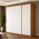 Ver imagem 1 de Guarda-Roupa 100% MDF 3 Portas de Correr 4 Gavetas 193x213x55cm Cinamomo/Branco