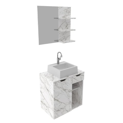 Conjunto para Banheiro Bn3620 Mármore Branco com Cuba Branca 35x34cm Tecnomobili