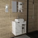 Ver imagem 2 de Conjunto para Banheiro Bn3620 Mármore Branco com Cuba Branca 35x34cm Tecnomobili