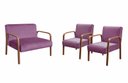 Ver imagem 1 de Kit Namoradeira Anita + 2 Poltronas Braço Madeira Decoração Recepção Sala - Veludo Roxo