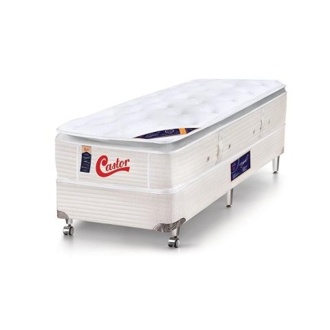 Cama Box + Colchão Castor Solteiro Super Luxo Vitagel One Face Pocket 100x200x56cm