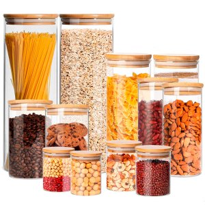 Kit Com 12 Potes Herméticos de Vidro 2x 200ml, 2x 250ml, 2x 400ml, 2x 600ml, 2x 800ml, 2x 2000ml