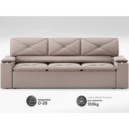Sofá com Porta Copos Retrátil e Reclinável Pop 2,05m Velosuede Bege - Netsofas - 4