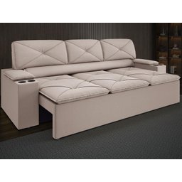 Sofá com Porta Copos Retrátil e Reclinável Pop 2,05m Velosuede Bege - Netsofas - 1