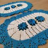 Tapete De Crochê Par Flor Oval Criativa:Azul Claro - 3