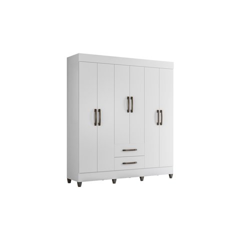 Guarda Roupas Premium 6 Portas 2 Gavetas Roupeiro Luna Design Moderno Cor Branco