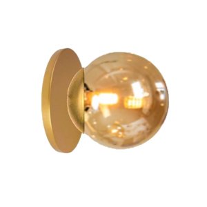 Arandela Moderna Dourada Globo de Vidro Sala Corredor Lavabo Arevo Iluminação Jabuticaba Vidro Âmbar