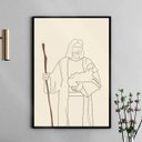 Ver imagem 1 de Quadro Jesus com Cajado - One Line 45x34cm - com Vidro:moldura Preta