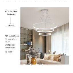 Lustre Moderno Pendente Anéis Led 3 Arcos Branco Bivolt 60cm Equipe Led - 5