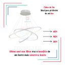Ver imagem 2 de Lustre Moderno Pendente Anéis Led 3 Arcos Branco Bivolt 60cm Equipe Led