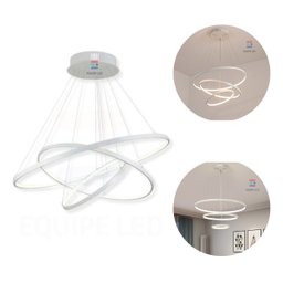 Lustre Moderno Pendente Anéis Led 3 Arcos Branco Bivolt 60cm Equipe Led - 1